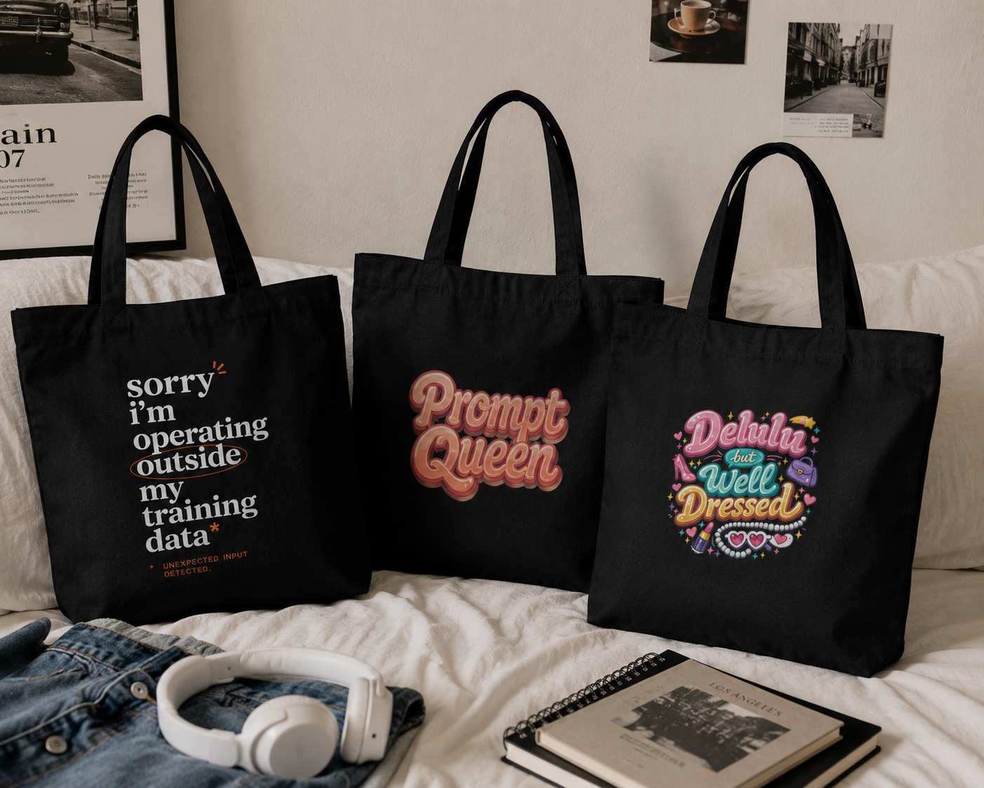 Delulu but Well Dressed Tote Bag with Zipper