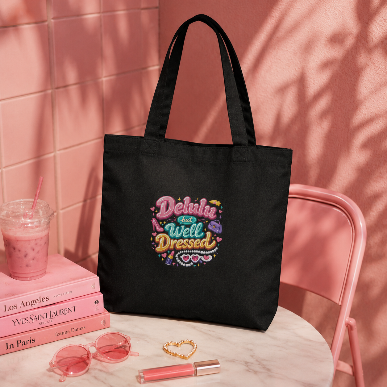 Delulu but Well Dressed Tote Bag with Zipper