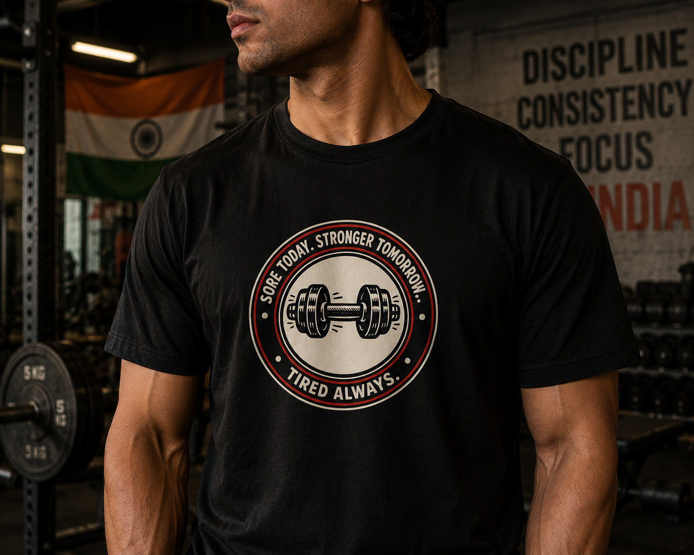 Sore Today. Stronger Tomorrow. Tired Always. – Gym Badge T-Shirt